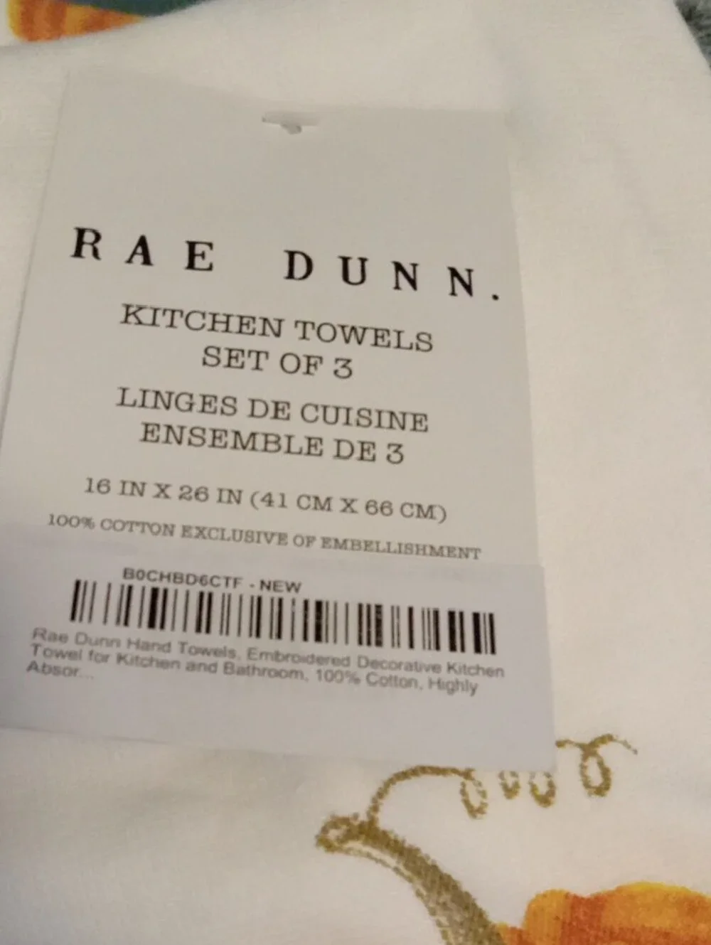 Rae Dunn Fall Kitchen Towels with Orange Pumpkin Design